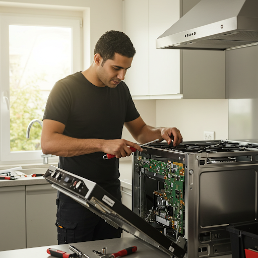 فني صيانة بلت ان وايت بوينت المُعتمد يُصلح بوتاجاز مدمج باستخدام قطع غيار أصلية وأدوات احترافية، مع ظهور رقم الخط الساخن وايت بوينت 19224 لطلب خدمة صيانة سريعة ودقيقة في جميع أنحاء مصر.